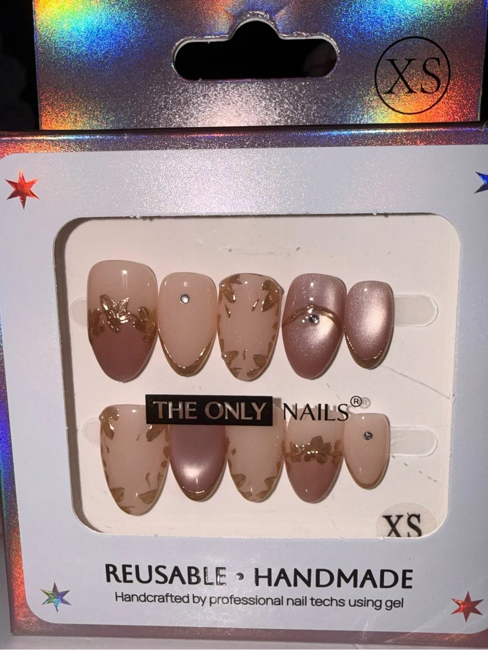 The only nails champagne gold flakes design press on nails